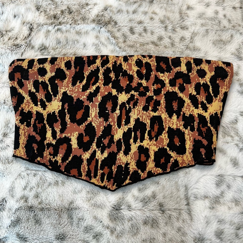 Staud Shane Strapless Leopard Knit Tube Top